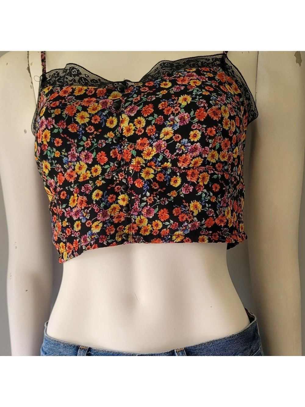 U2B Women's Smocked Crop Floral Top Size M